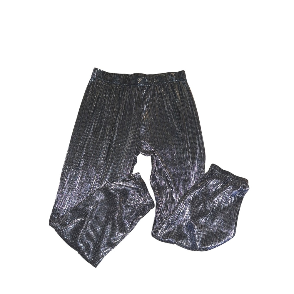 Victoria's Secret Black Hi Rise Plisse Metallic Joggers Slinky Shiney sz M NWOT - Picture 2 of 6
